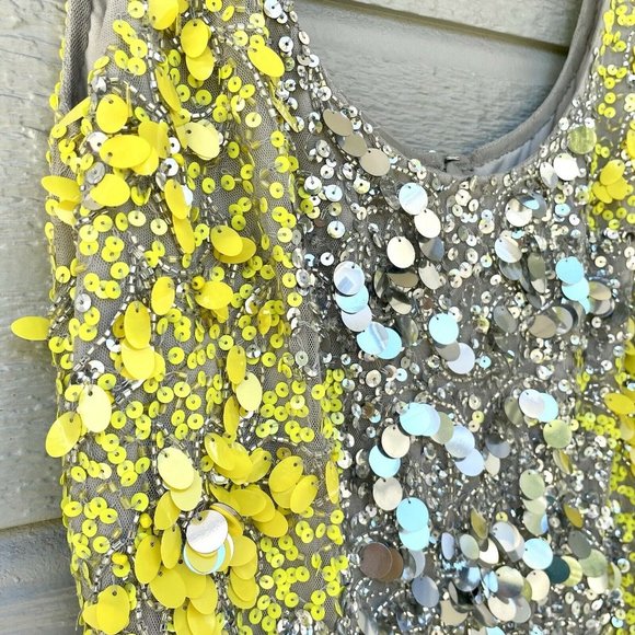 Aidan Mattox Yellow and Silver Sequin Mini Dress - Picture 4 of 10